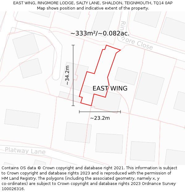 EAST WING, RINGMORE LODGE, SALTY LANE, SHALDON, TEIGNMOUTH, TQ14 0AP: Plot and title map