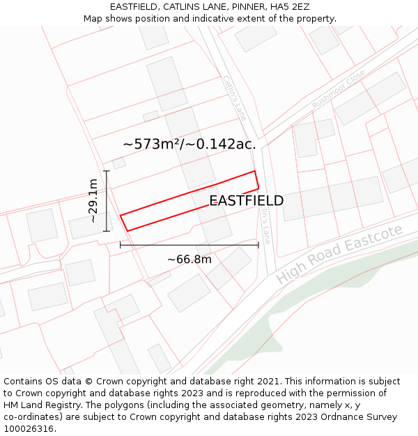 EASTFIELD, CATLINS LANE, PINNER, HA5 2EZ: Plot and title map