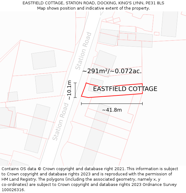 EASTFIELD COTTAGE, STATION ROAD, DOCKING, KING'S LYNN, PE31 8LS: Plot and title map