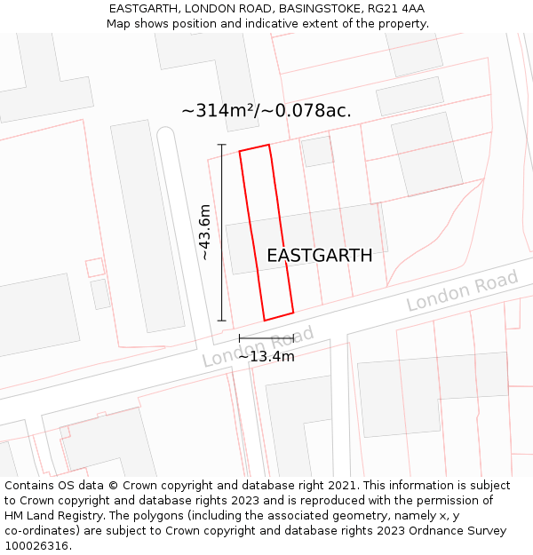 EASTGARTH, LONDON ROAD, BASINGSTOKE, RG21 4AA: Plot and title map