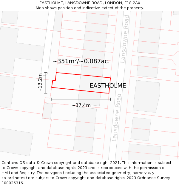EASTHOLME, LANSDOWNE ROAD, LONDON, E18 2AX: Plot and title map
