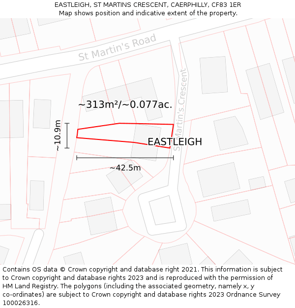 EASTLEIGH, ST MARTINS CRESCENT, CAERPHILLY, CF83 1ER: Plot and title map
