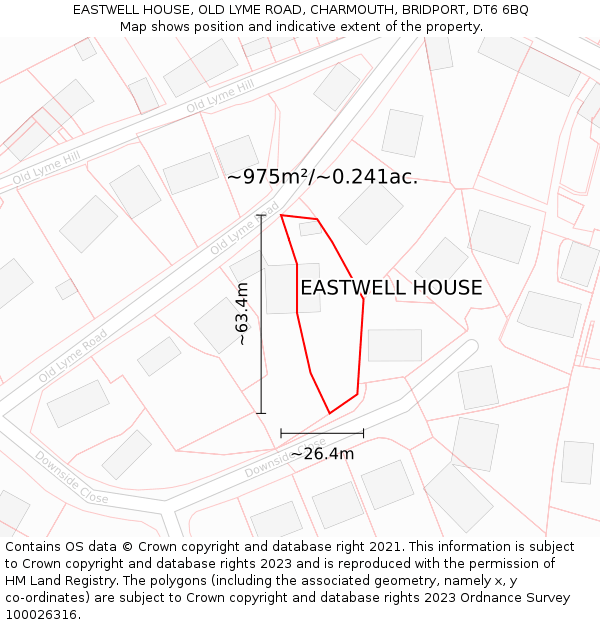 EASTWELL HOUSE, OLD LYME ROAD, CHARMOUTH, BRIDPORT, DT6 6BQ: Plot and title map