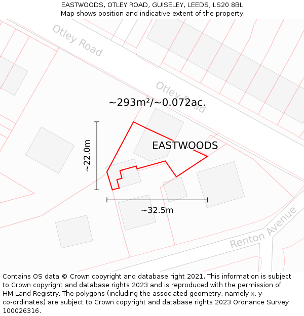 EASTWOODS, OTLEY ROAD, GUISELEY, LEEDS, LS20 8BL: Plot and title map