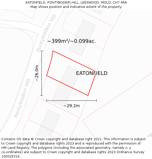 EATONFIELD, PONTYBODKIN HILL, LEESWOOD, MOLD, CH7 4RA: Plot and title map