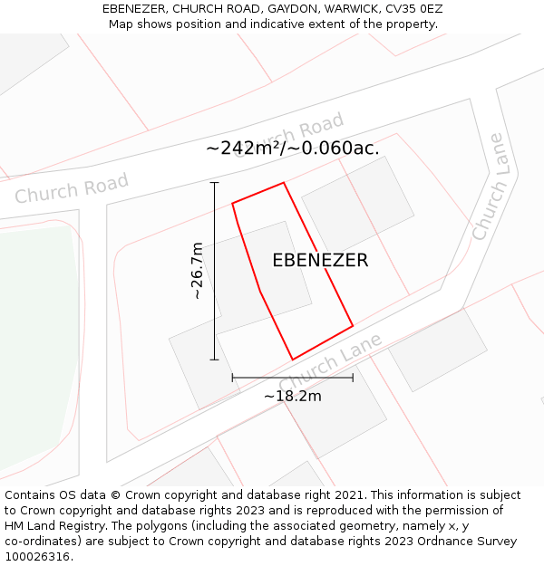 EBENEZER, CHURCH ROAD, GAYDON, WARWICK, CV35 0EZ: Plot and title map
