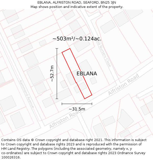 EBLANA, ALFRISTON ROAD, SEAFORD, BN25 3JN: Plot and title map