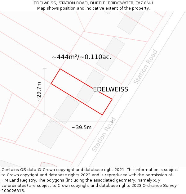 EDELWEISS, STATION ROAD, BURTLE, BRIDGWATER, TA7 8NU: Plot and title map