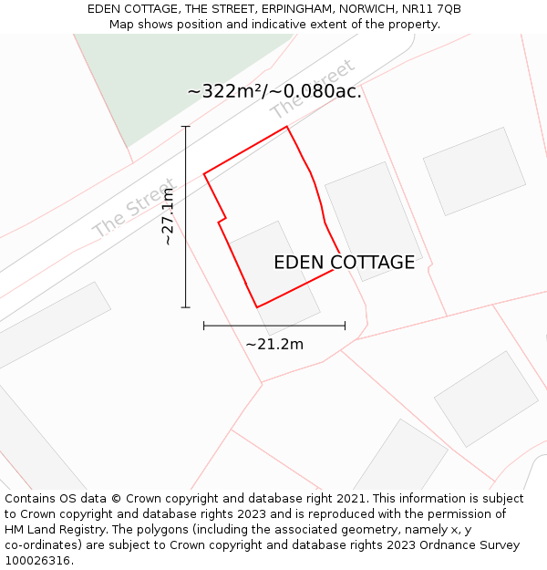 EDEN COTTAGE, THE STREET, ERPINGHAM, NORWICH, NR11 7QB: Plot and title map