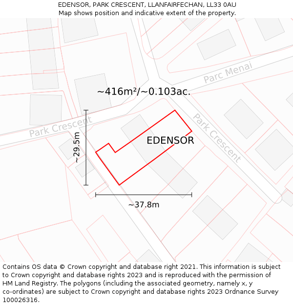 EDENSOR, PARK CRESCENT, LLANFAIRFECHAN, LL33 0AU: Plot and title map