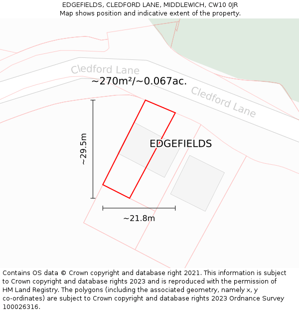 EDGEFIELDS, CLEDFORD LANE, MIDDLEWICH, CW10 0JR: Plot and title map