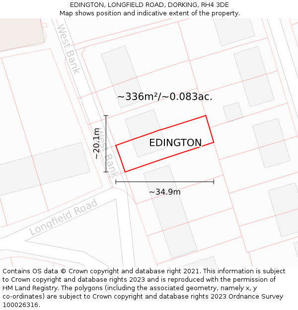 EDINGTON, LONGFIELD ROAD, DORKING, RH4 3DE: Plot and title map