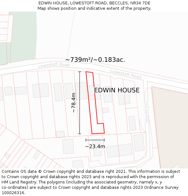 EDWIN HOUSE, LOWESTOFT ROAD, BECCLES, NR34 7DE: Plot and title map