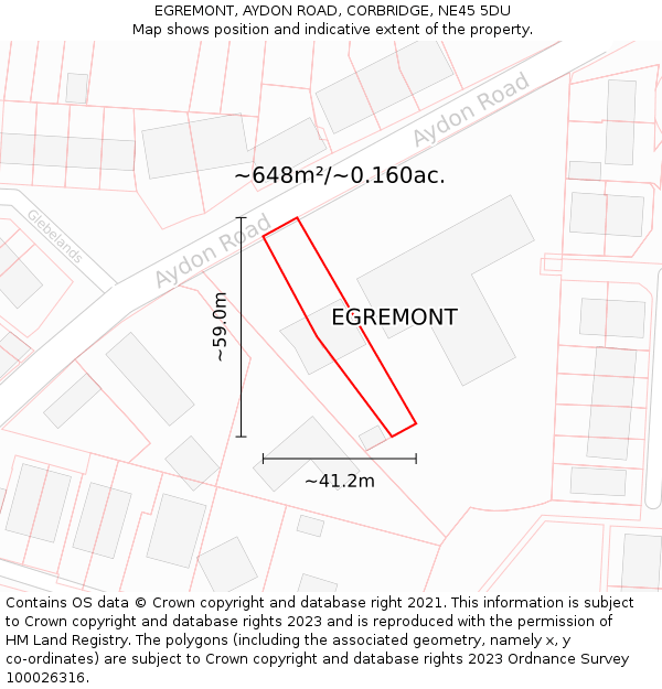EGREMONT, AYDON ROAD, CORBRIDGE, NE45 5DU: Plot and title map