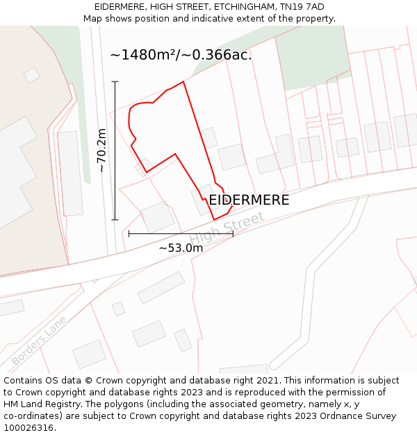 EIDERMERE, HIGH STREET, ETCHINGHAM, TN19 7AD: Plot and title map