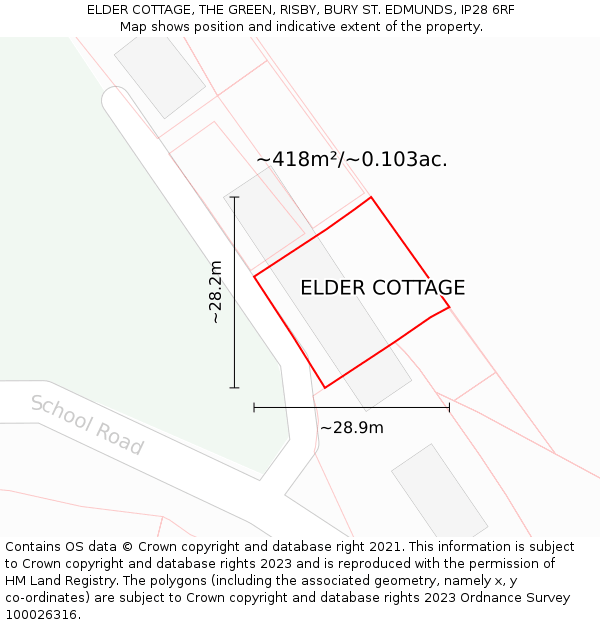 ELDER COTTAGE, THE GREEN, RISBY, BURY ST. EDMUNDS, IP28 6RF: Plot and title map