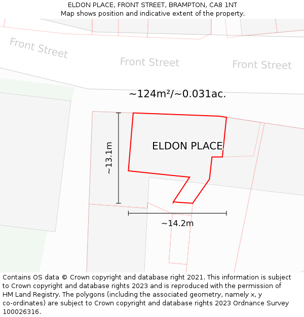 ELDON PLACE, FRONT STREET, BRAMPTON, CA8 1NT: Plot and title map