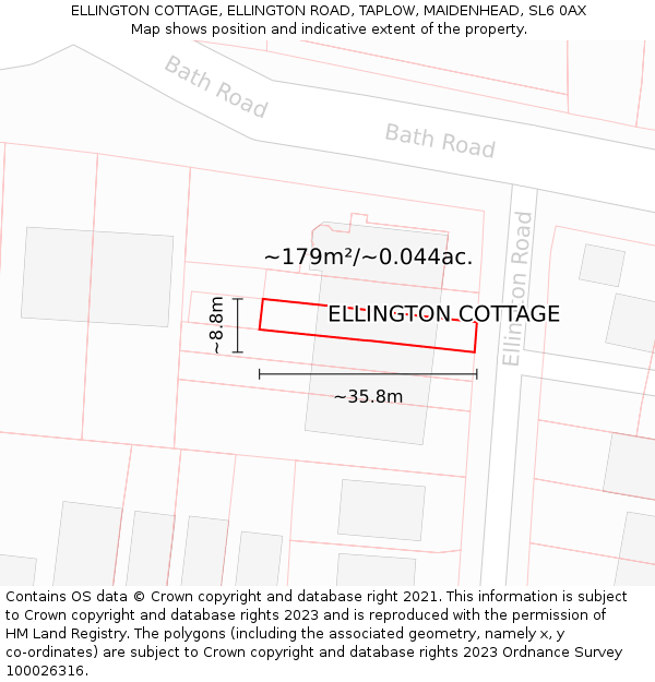 ELLINGTON COTTAGE, ELLINGTON ROAD, TAPLOW, MAIDENHEAD, SL6 0AX: Plot and title map