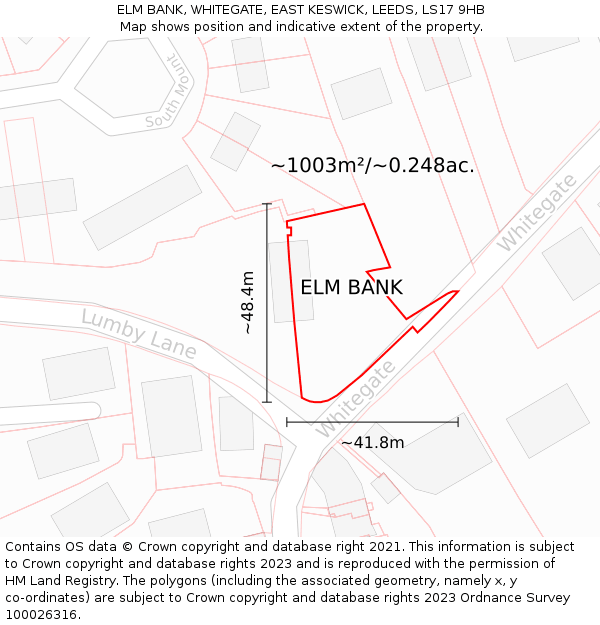 ELM BANK, WHITEGATE, EAST KESWICK, LEEDS, LS17 9HB: Plot and title map