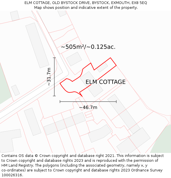 ELM COTTAGE, OLD BYSTOCK DRIVE, BYSTOCK, EXMOUTH, EX8 5EQ: Plot and title map