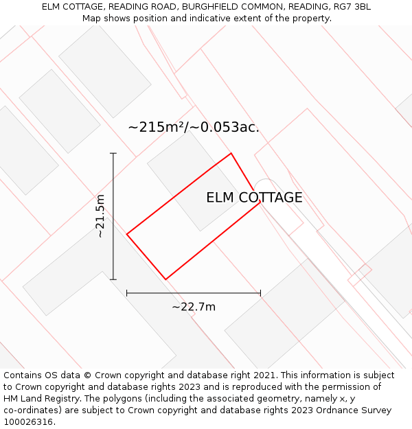 ELM COTTAGE, READING ROAD, BURGHFIELD COMMON, READING, RG7 3BL: Plot and title map