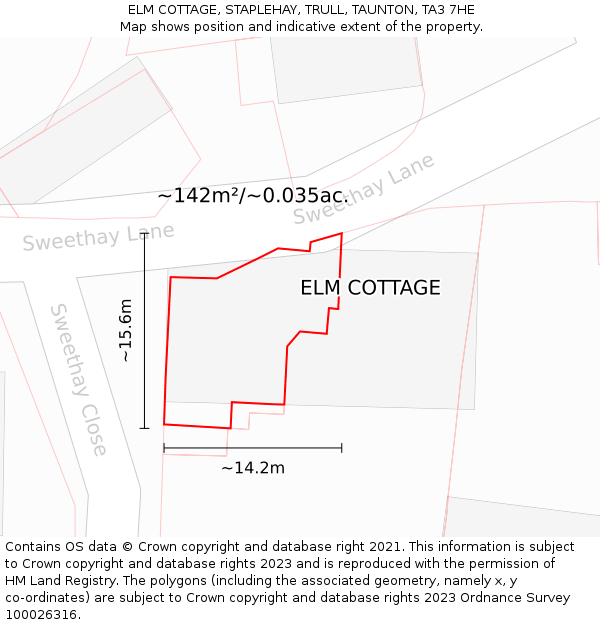 ELM COTTAGE, STAPLEHAY, TRULL, TAUNTON, TA3 7HE: Plot and title map