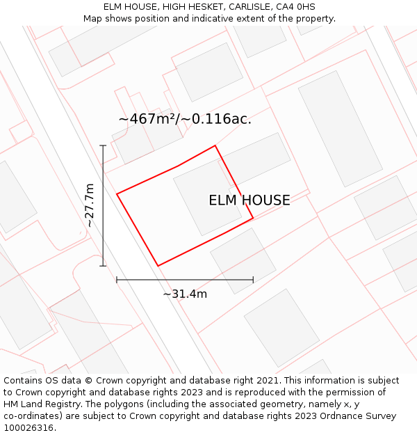 ELM HOUSE, HIGH HESKET, CARLISLE, CA4 0HS: Plot and title map