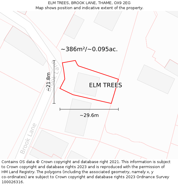 ELM TREES, BROOK LANE, THAME, OX9 2EG: Plot and title map