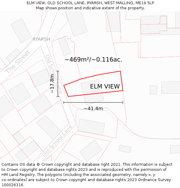ELM VIEW, OLD SCHOOL LANE, RYARSH, WEST MALLING, ME19 5LP: Plot and title map