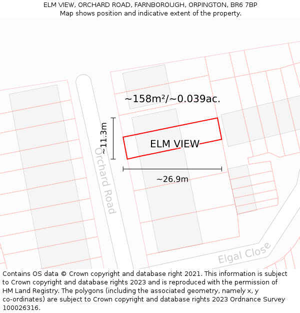 ELM VIEW, ORCHARD ROAD, FARNBOROUGH, ORPINGTON, BR6 7BP: Plot and title map