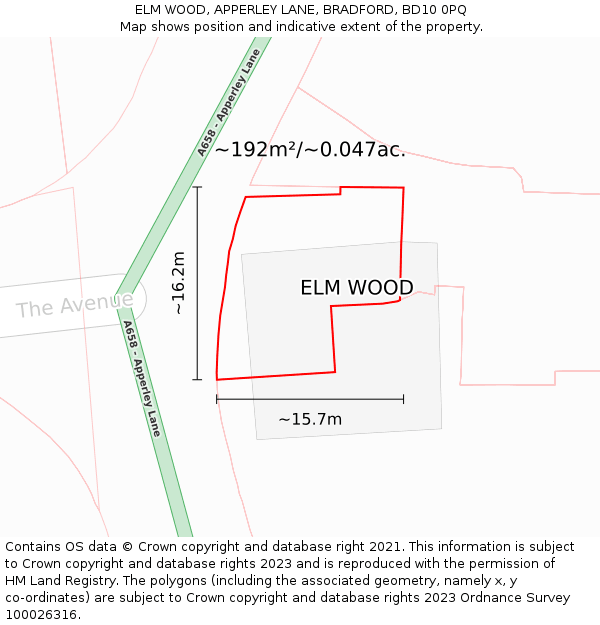 ELM WOOD, APPERLEY LANE, BRADFORD, BD10 0PQ: Plot and title map