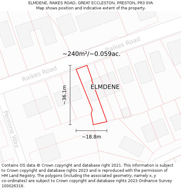 ELMDENE, RAIKES ROAD, GREAT ECCLESTON, PRESTON, PR3 0YA: Plot and title map