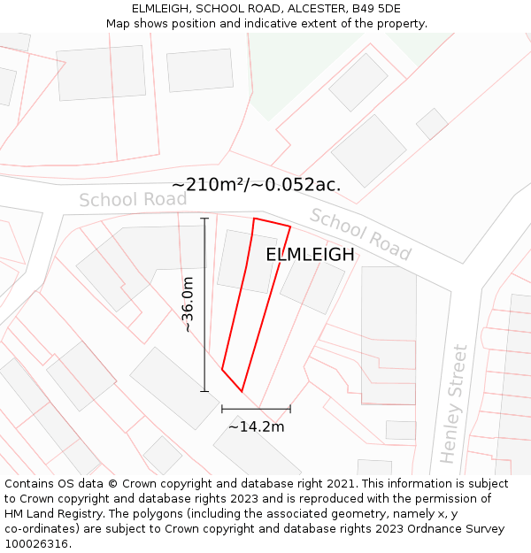ELMLEIGH, SCHOOL ROAD, ALCESTER, B49 5DE: Plot and title map