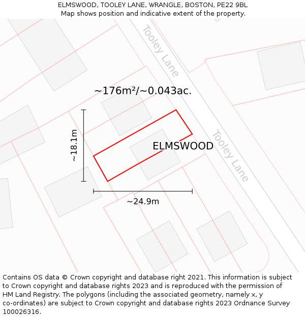 ELMSWOOD, TOOLEY LANE, WRANGLE, BOSTON, PE22 9BL: Plot and title map