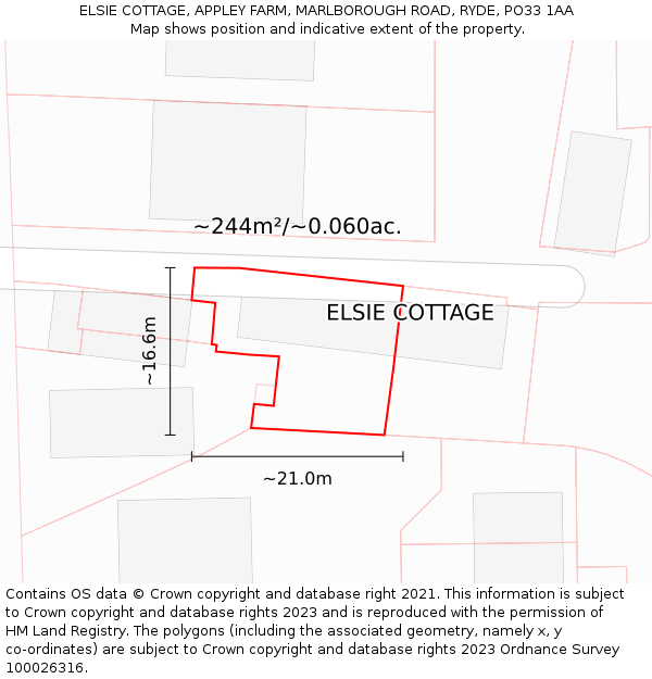 ELSIE COTTAGE, APPLEY FARM, MARLBOROUGH ROAD, RYDE, PO33 1AA: Plot and title map