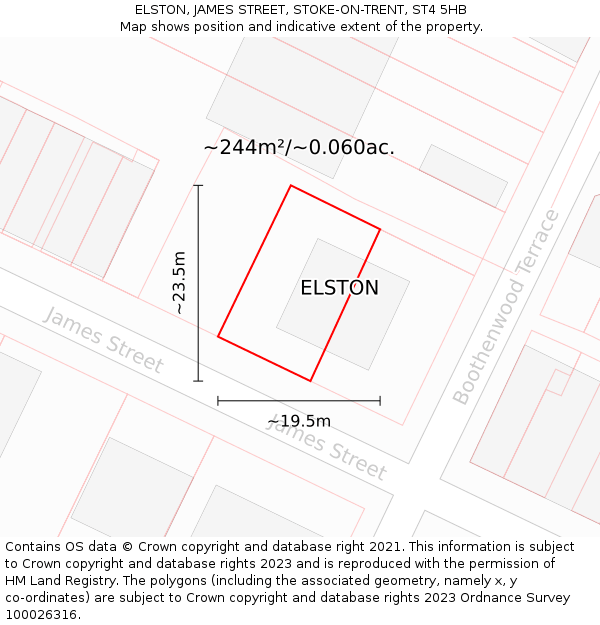 ELSTON, JAMES STREET, STOKE-ON-TRENT, ST4 5HB: Plot and title map