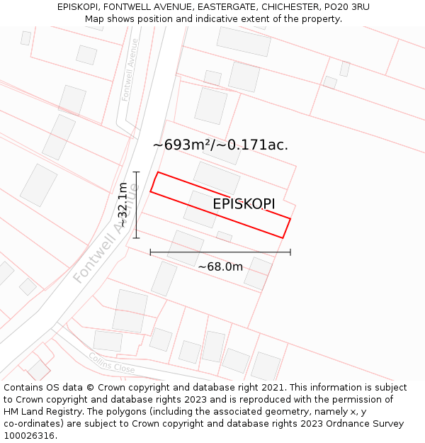 EPISKOPI, FONTWELL AVENUE, EASTERGATE, CHICHESTER, PO20 3RU: Plot and title map