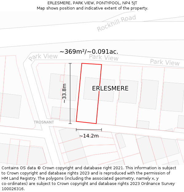 ERLESMERE, PARK VIEW, PONTYPOOL, NP4 5JT: Plot and title map