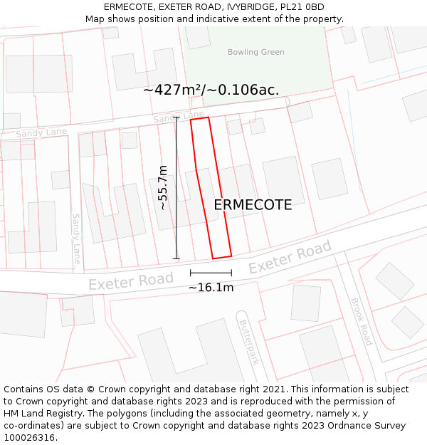 ERMECOTE, EXETER ROAD, IVYBRIDGE, PL21 0BD: Plot and title map