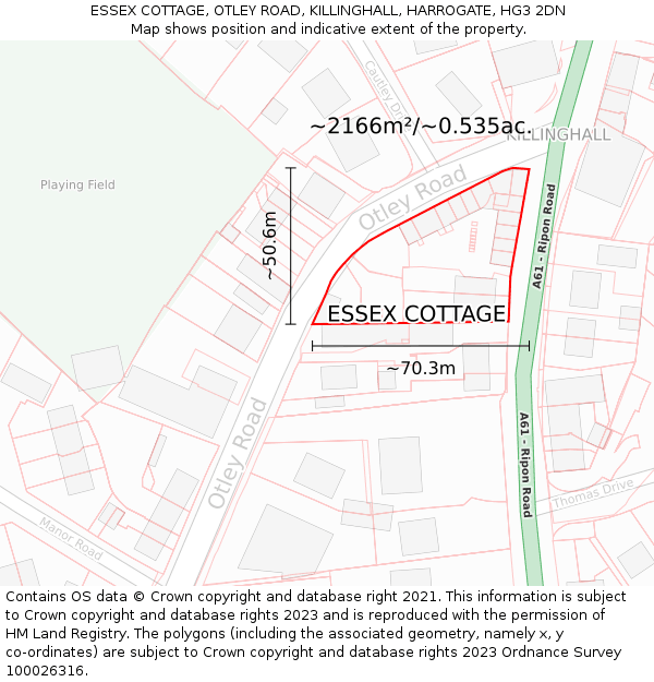 ESSEX COTTAGE, OTLEY ROAD, KILLINGHALL, HARROGATE, HG3 2DN: Plot and title map