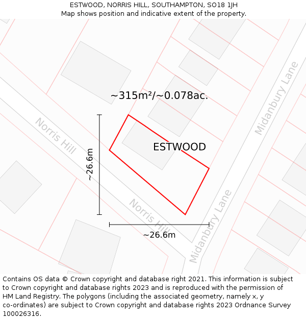 ESTWOOD, NORRIS HILL, SOUTHAMPTON, SO18 1JH: Plot and title map