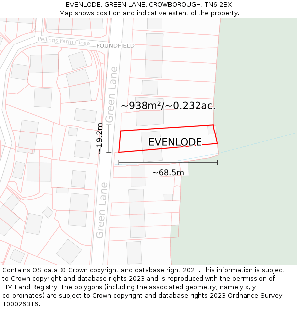 EVENLODE, GREEN LANE, CROWBOROUGH, TN6 2BX: Plot and title map