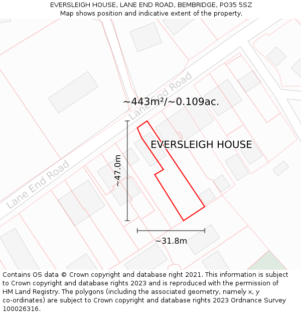 EVERSLEIGH HOUSE, LANE END ROAD, BEMBRIDGE, PO35 5SZ: Plot and title map