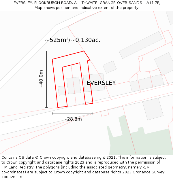EVERSLEY, FLOOKBURGH ROAD, ALLITHWAITE, GRANGE-OVER-SANDS, LA11 7RJ: Plot and title map