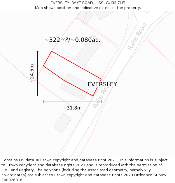 EVERSLEY, RAKE ROAD, LISS, GU33 7HB: Plot and title map