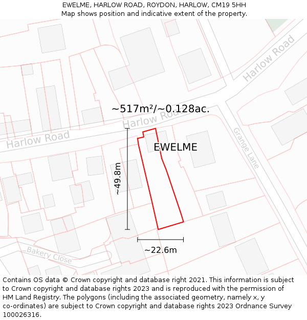 EWELME, HARLOW ROAD, ROYDON, HARLOW, CM19 5HH: Plot and title map