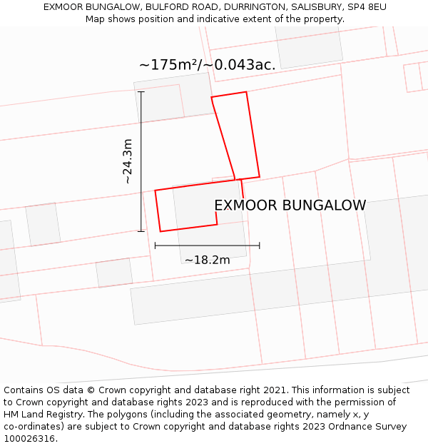 EXMOOR BUNGALOW, BULFORD ROAD, DURRINGTON, SALISBURY, SP4 8EU: Plot and title map