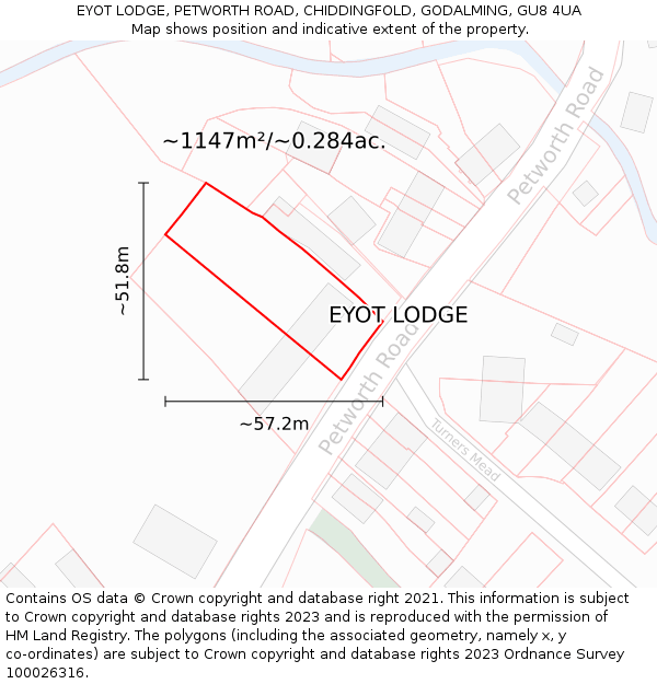 EYOT LODGE, PETWORTH ROAD, CHIDDINGFOLD, GODALMING, GU8 4UA: Plot and title map