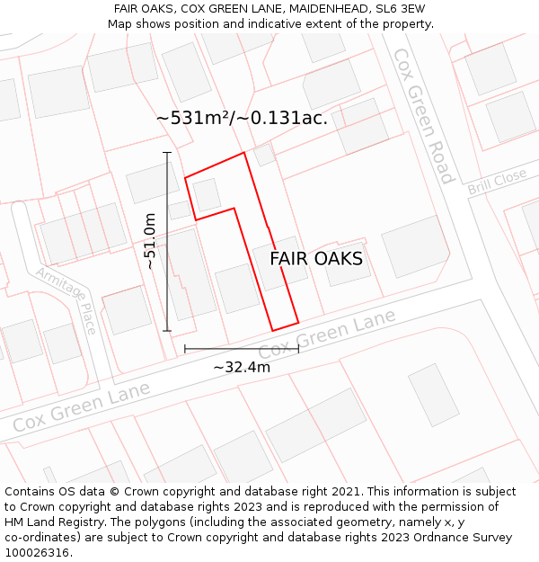 FAIR OAKS, COX GREEN LANE, MAIDENHEAD, SL6 3EW: Plot and title map