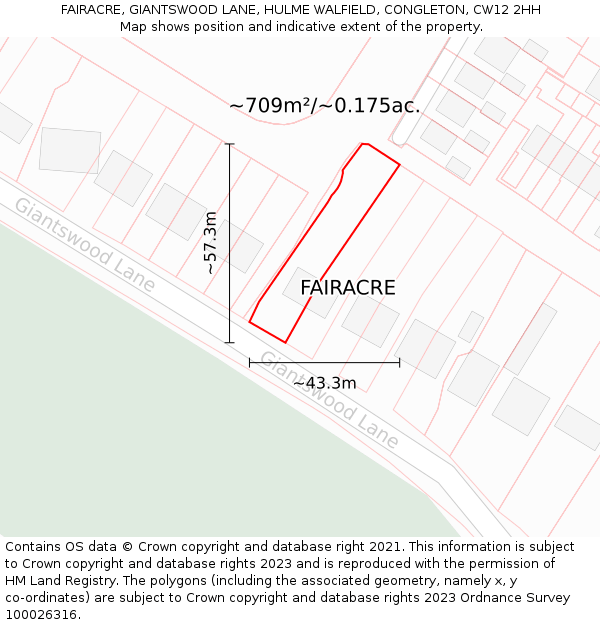 FAIRACRE, GIANTSWOOD LANE, HULME WALFIELD, CONGLETON, CW12 2HH: Plot and title map